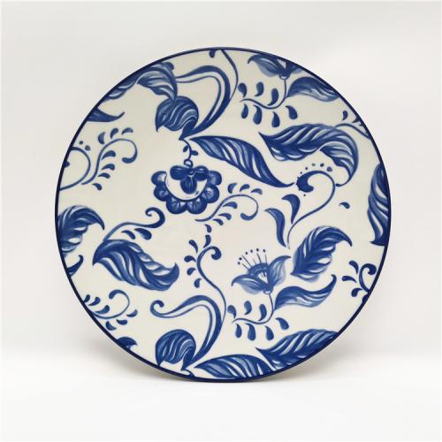10.5inch and  7.5inch pad printed blue flower fine porcelain dinner plates