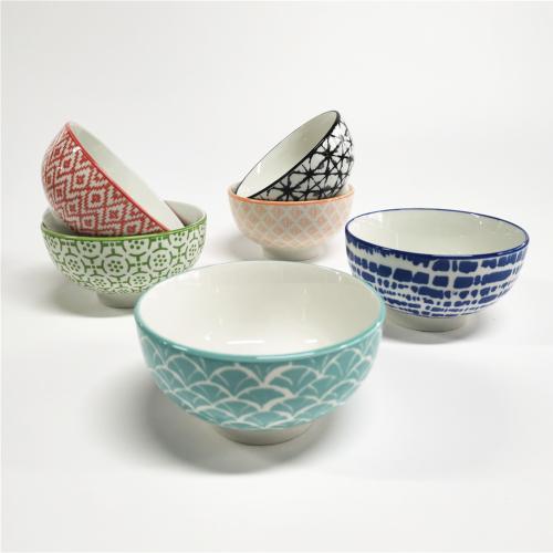 4.5inch porcelain bowl with green leaves design for soup rice bowl