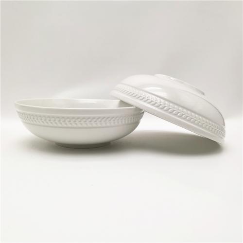 7.5inch/ 850ml pure white wheat embossed porcelain bowl