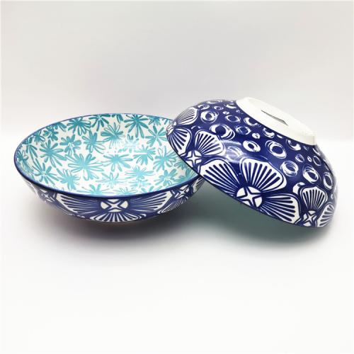 8.25inch/ 1300ml shallow porcelain bowl with 2 sides printed