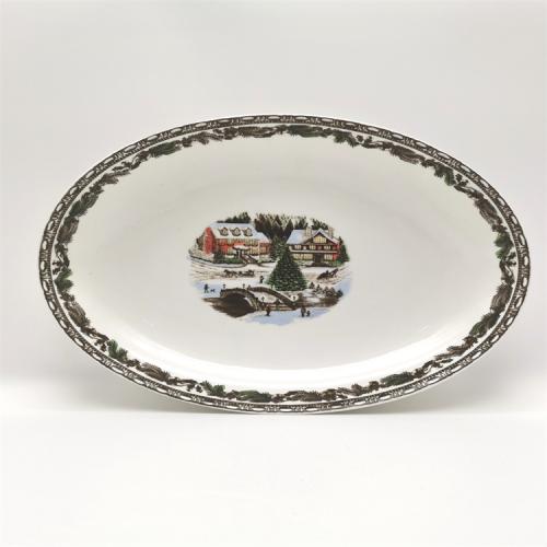 Capture the Winter Magic with Our 12-inch Porcelain Oval Platter!
