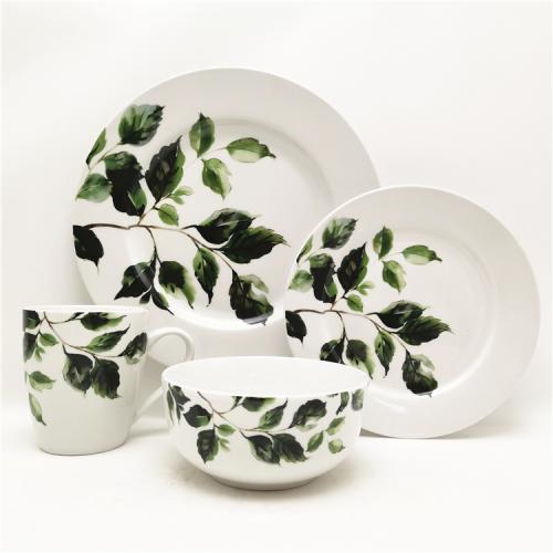 Dine in Nature's Embrace with Our Green Leaves Porcelain Dinnerware!