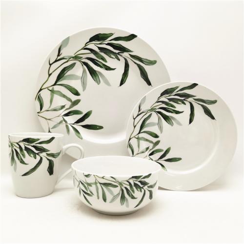 Embrace Nature's Elegance with Our Green Leaves Porcelain Dinnerware!