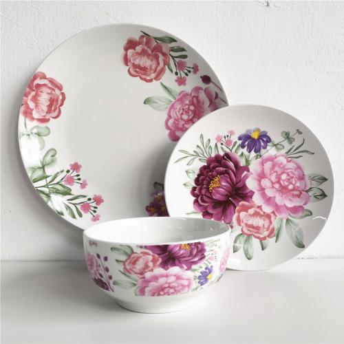 Flower design 12pcs porcelain dinnerware set for 4 persons 