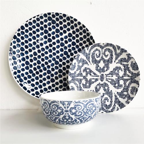 Geometric Design Pad Printed 12pcs Porcelain Dinner Set for  4 Persons