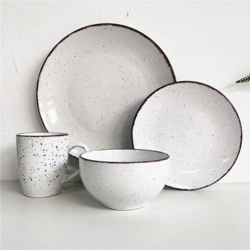 White Color Glazed Speckled Design Stoneware Dinnerware 12/16pcs Dinner Set