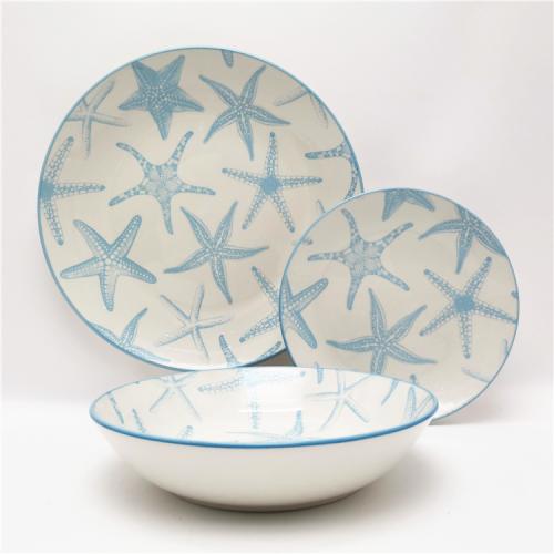Ocean Inspired Design  Pad Printed 12pcs Porcelain Dinner Set for  4 Persons 