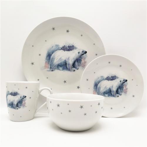 Christmas Design 16pcs Porcelain Dinner Set for  4 Persons  with Polar Bears Design