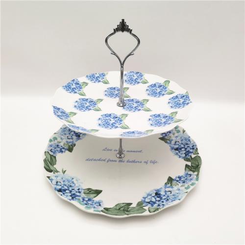 2-tier Hydrangea Design Printed China 2-Tier Cake Stand/Cupcake Stand/Pastry Serving Cake Stand 