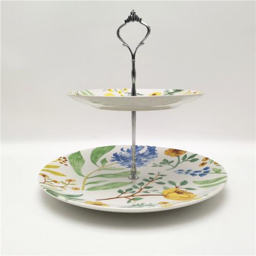 Floral 2 Tier Round Porcelain Cupcake Stand, Ceramic Tiered Serving Stand, Floral Cake Stand, Two Tiered Server, 2 Tier Serving Platter, Two Tier Server, Floral Serving Platter