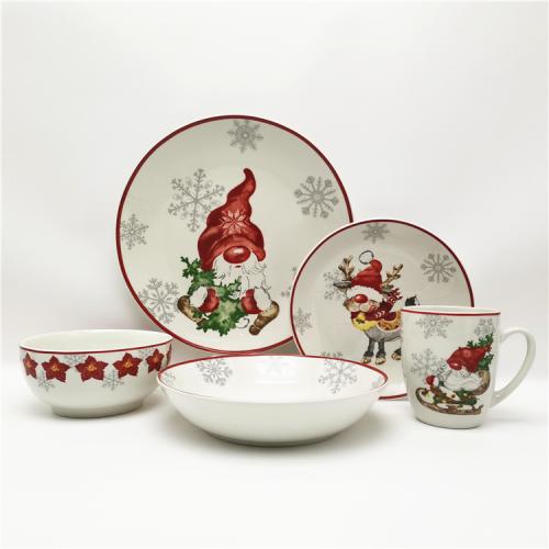 16pcs Christmas Gnome Design Porcelain Dinnerware for 4 Persons 