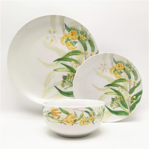 12pcs Classic Flowers and Leaves Design Porcelain Dinner Set for 4 Persons