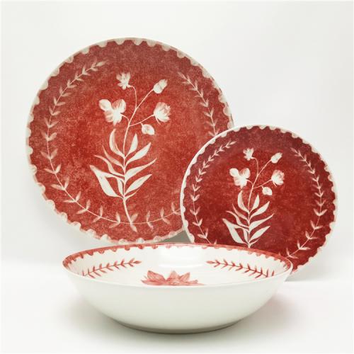 Red Flower Design Pad Printed 12pcs Porcelain Dinner Set for  4 Persons - 副本